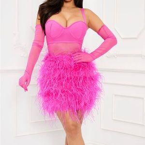 Chantelle Feather Mini Dress Set - Hot Pink